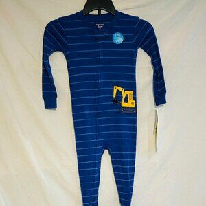 Carter's Boys 24 Months Blue Stripe Backhoe Footed Pajamas NWT Snug Fit
